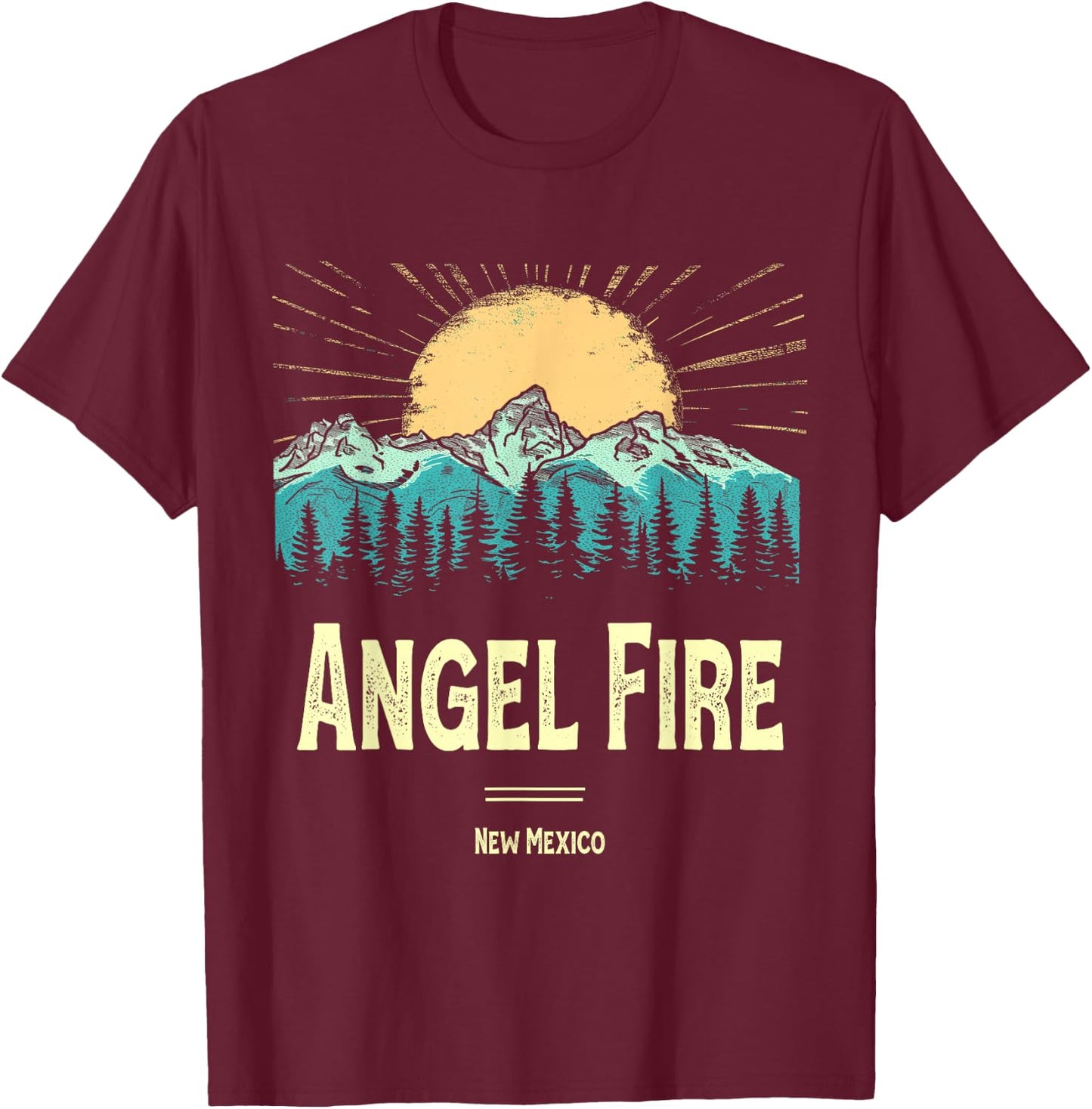 Vintage Angel Fire New Mexico Souvenir Hiking Sunset T-Shirt - T-Shirt | Maroon
