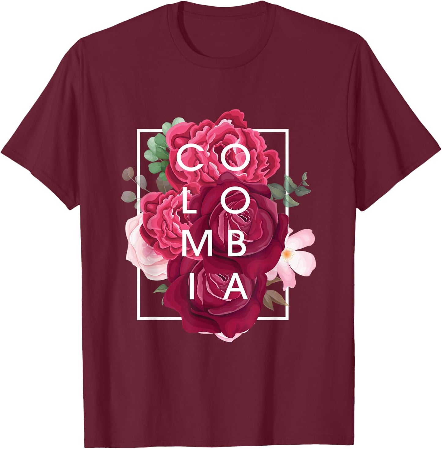 Flowers of Colombia Word Art - Colombian Pride T-Shirt - T-Shirt | Maroon