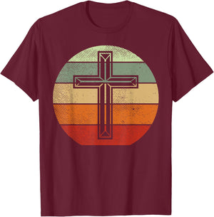 Jesus Retro Cross Christ God Faith Religious Christian Gift T-Shirt - T-Shirt | Maroon
