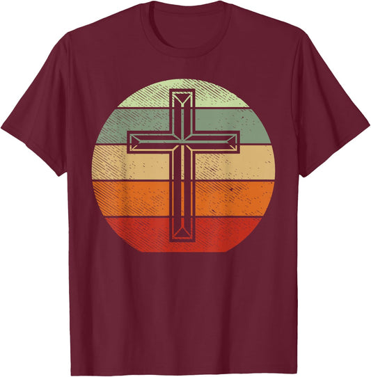 Jesus Retro Cross Christ God Faith Religious Christian Gift T-Shirt - T-Shirt | Maroon