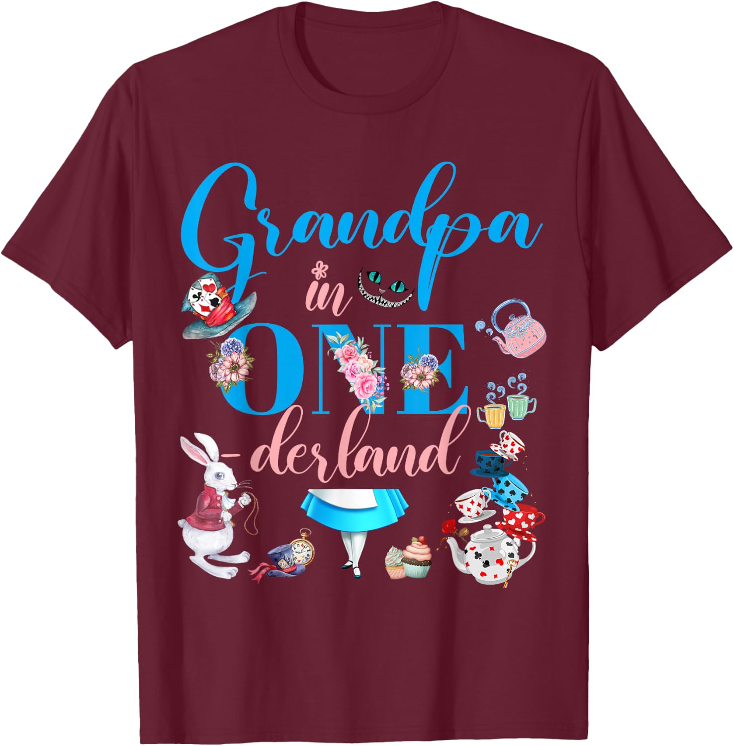 Alice in ONEderland Family Grandpa Of The Birthday Girl T-Shirt - T-Shirt | Maroon