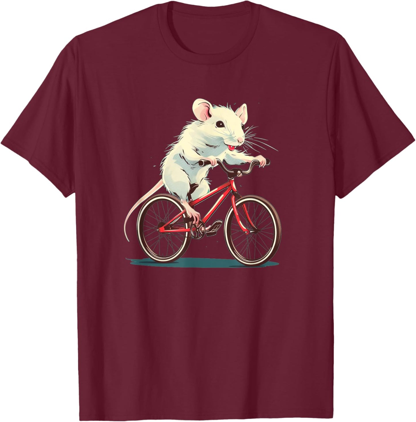 Funny white Rat on red Bike Costume T-Shirt - T-Shirt | Maroon