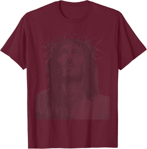 Jesus Christ Face Text Art T-Shirt - T-Shirt | Maroon