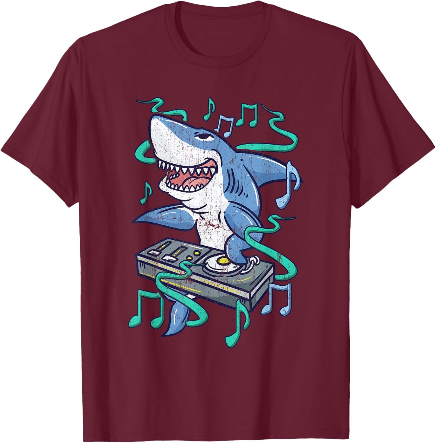 Funny Shark DJ - Party Dance Club - Disk Jockey EDM T-Shirt - T-Shirt | Maroon