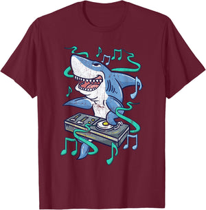 Funny Shark DJ - Party Dance Club - Disk Jockey EDM T-Shirt - T-Shirt | Maroon