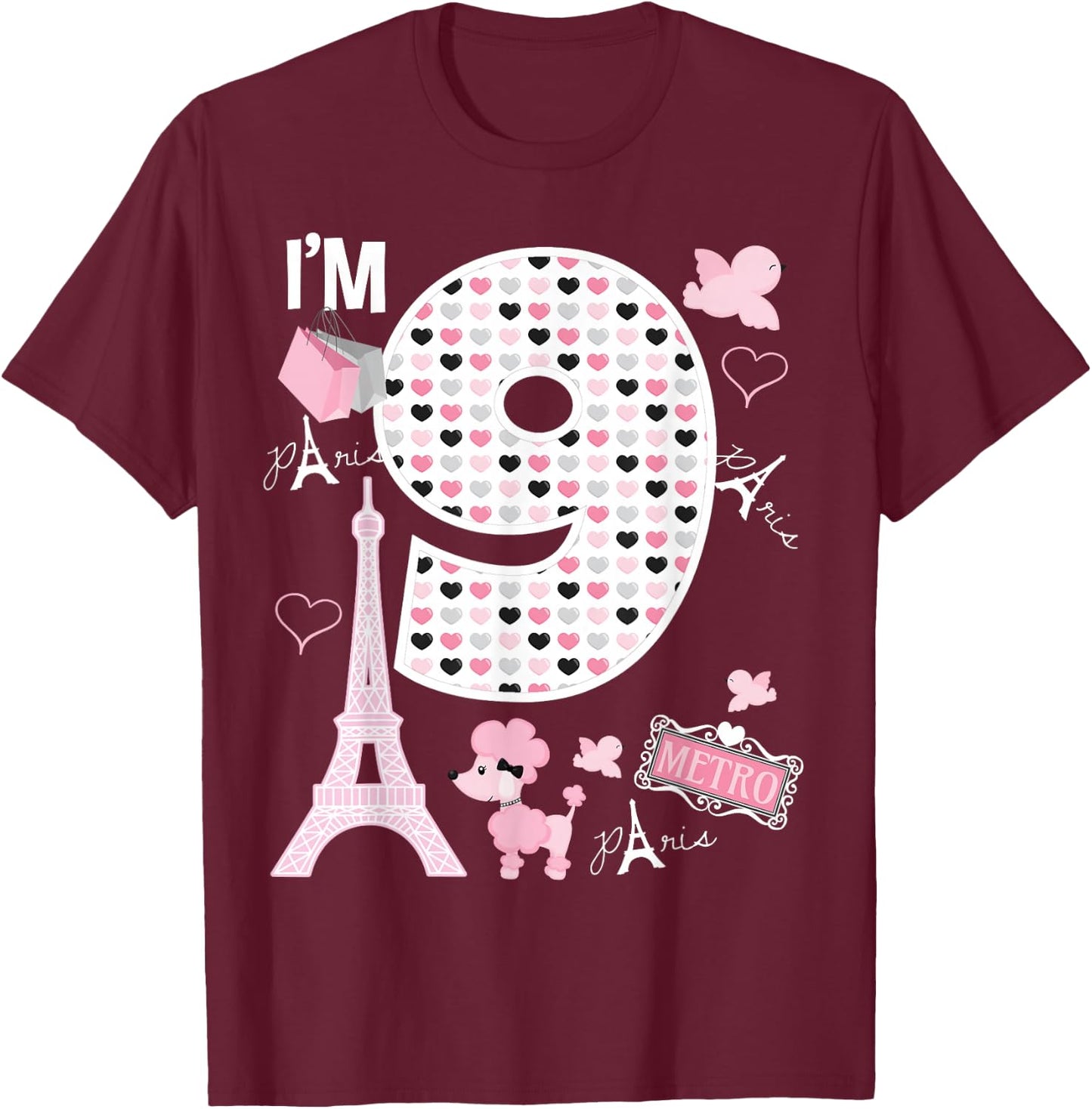 Paris 9th Birthday Girl Paris 9 Year Old Matching Family T-Shirt - T-Shirt | Maroon