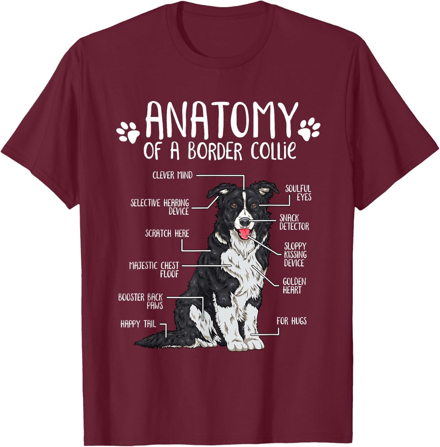 Funny Anatomy Border Collie Dog Lover Small T-Shirt - T-Shirt | Maroon