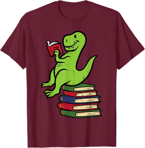 Dino Reading Read Reading Librarian Book Men Boys Kids T-Shirt - T-Shirt | Maroon