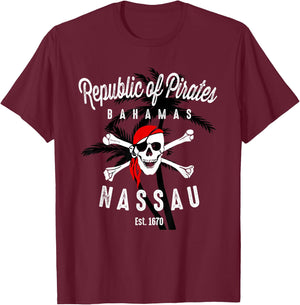 Republic of Pirates Nassau Bahamas Vintage Summer T-Shirt - T-Shirt | Maroon
