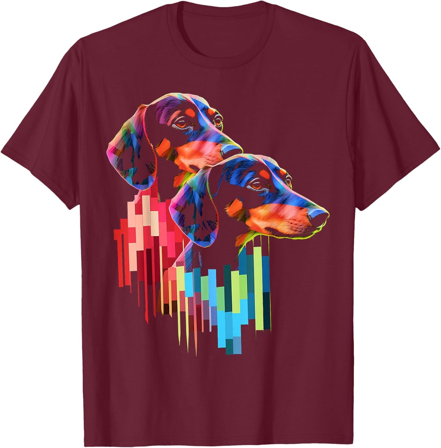 Dachshund Colorful Pet Art Animal Abstract Graphic Dog T-Shirt - T-Shirt | Maroon