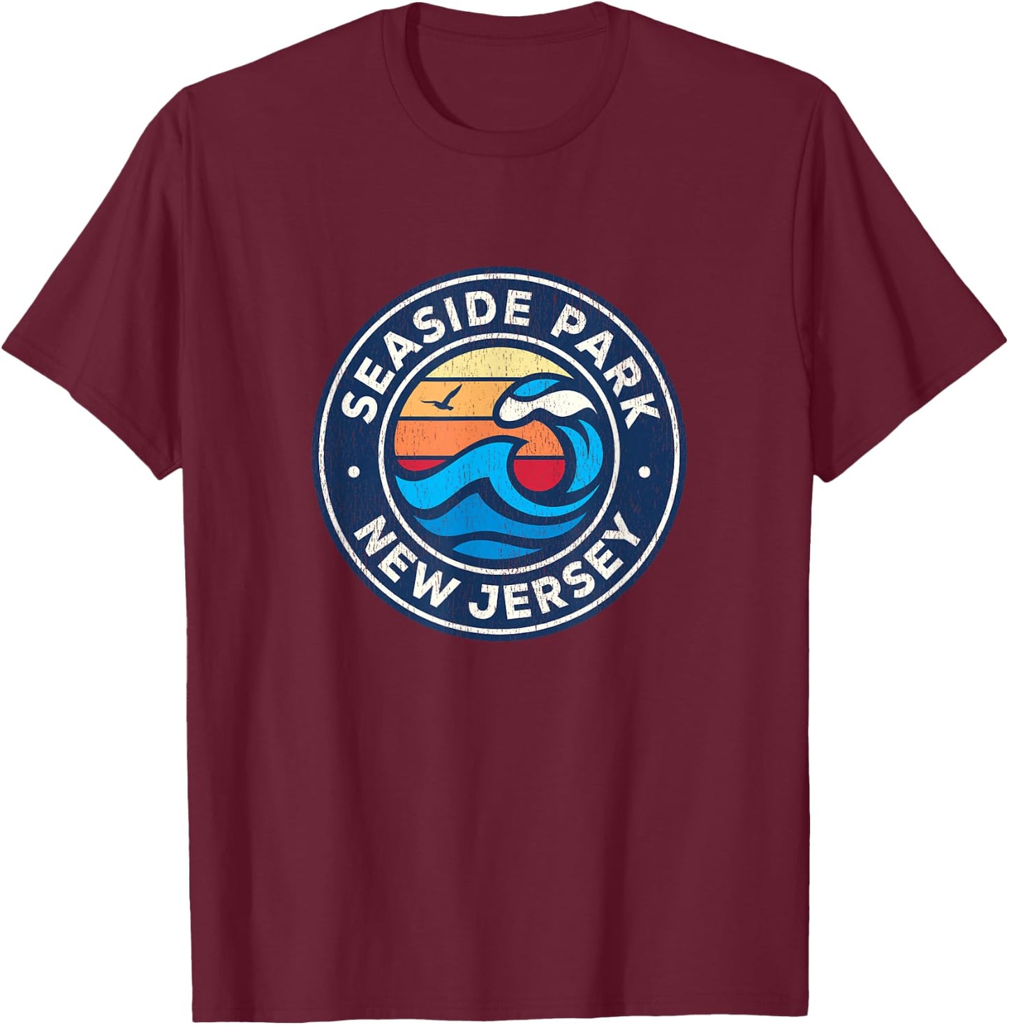 Seaside Park New Jersey NJ Vintage Nautical Waves Design T-Shirt - T-Shirt | Maroon
