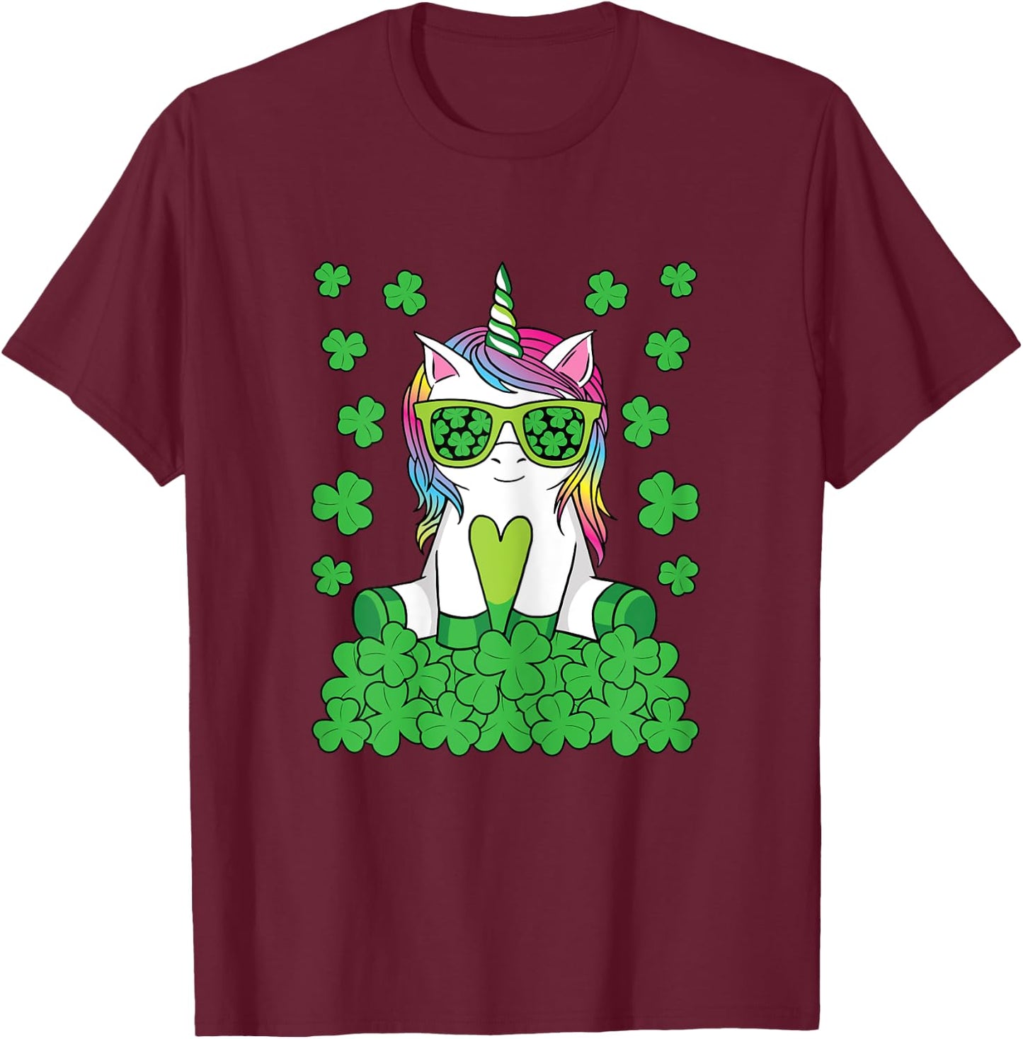 Cute St Patricks Day Unicorn Lepricorn Shamrock Girls Kids T-Shirt - T-Shirt | Maroon