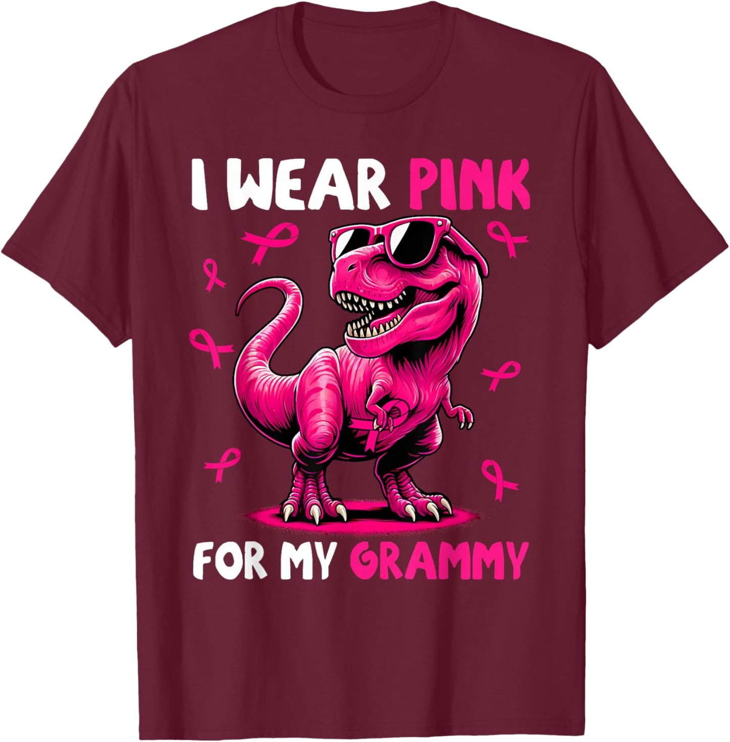 I Wear Pink For My Grammy T-rex Dinosaur Breast Cancer T-Shirt - T-Shirt | Maroon