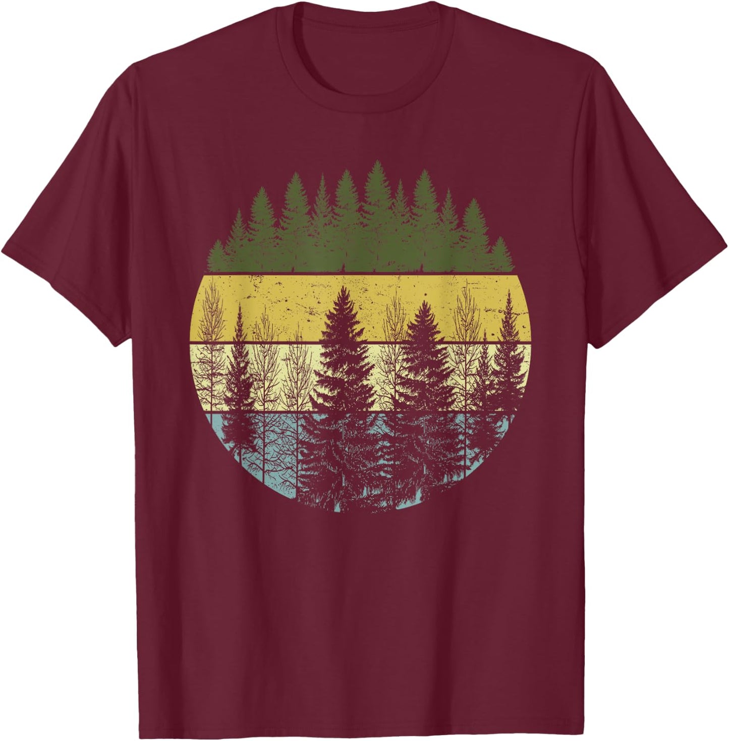 Retro Forest Trees Outdoors Nature Vintage Graphic Apparel T-Shirt - T-Shirt | Maroon