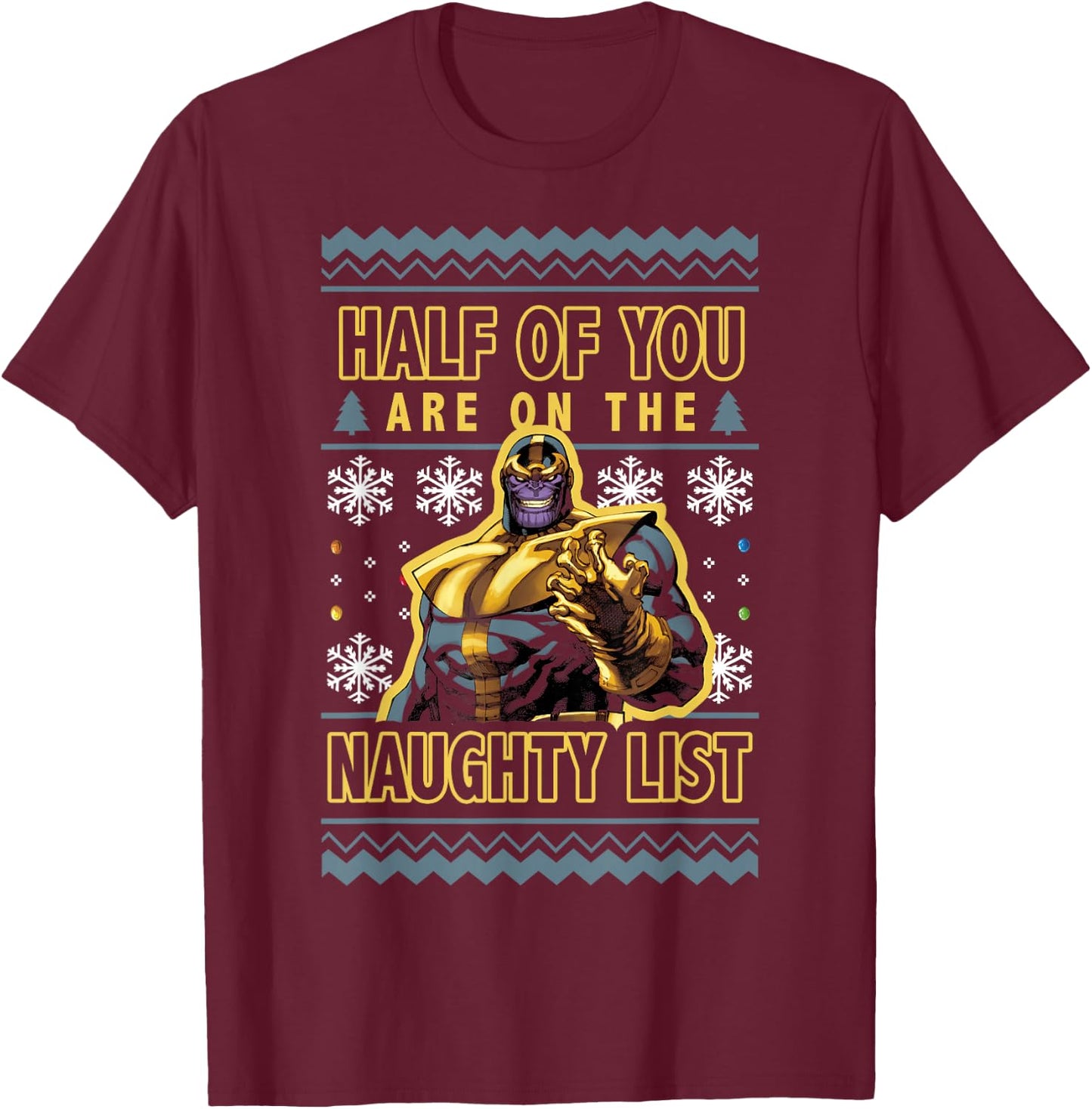 Marvel Christmas Thanos Ugly Sweater T-Shirt - T-Shirt | Maroon