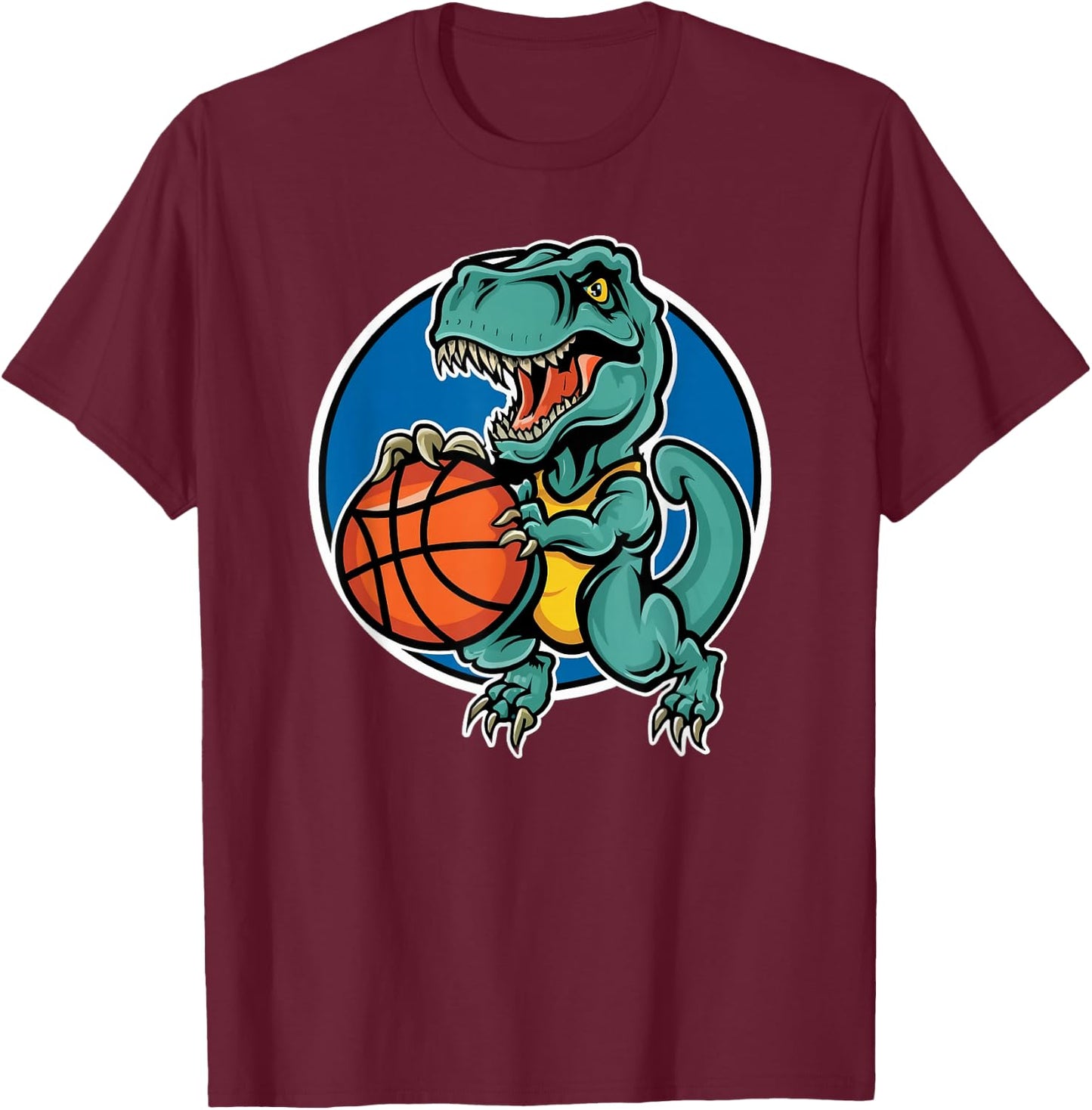 Slam Dunk T Rex Dinosaur Basketball Cartoon T-Shirt - T-Shirt | Maroon