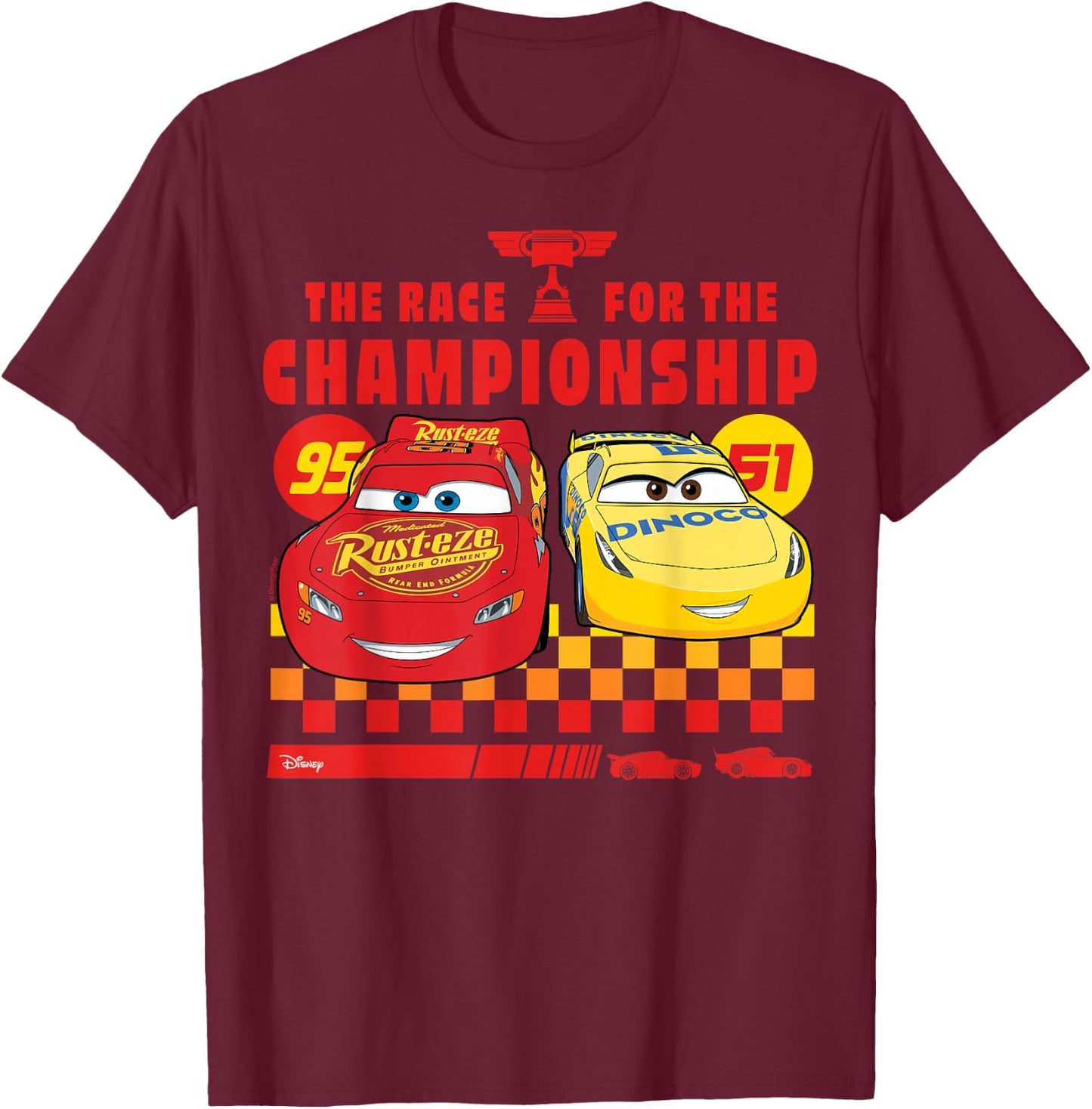 Disney Pixar Cars - Lightning And Cruz Race For Championship T-Shirt - T-Shirt | Maroon