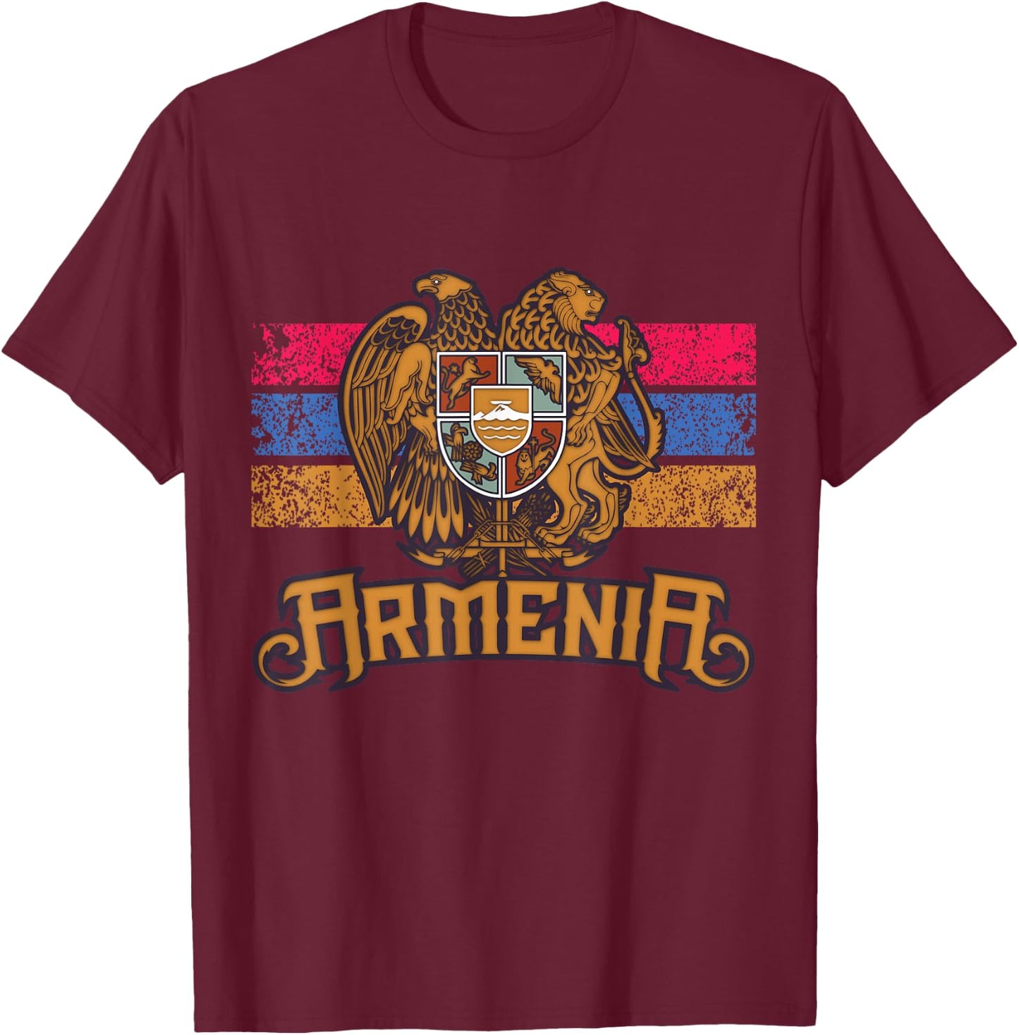 Vintage Armenia Flag Family Crest - Armenian Country Gifts T-Shirt - T-Shirt | Maroon