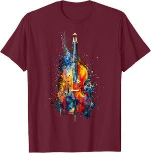 Upright Bass instrument on colorful painted Double Bass T-Shirt - T-Shirt | Maroon