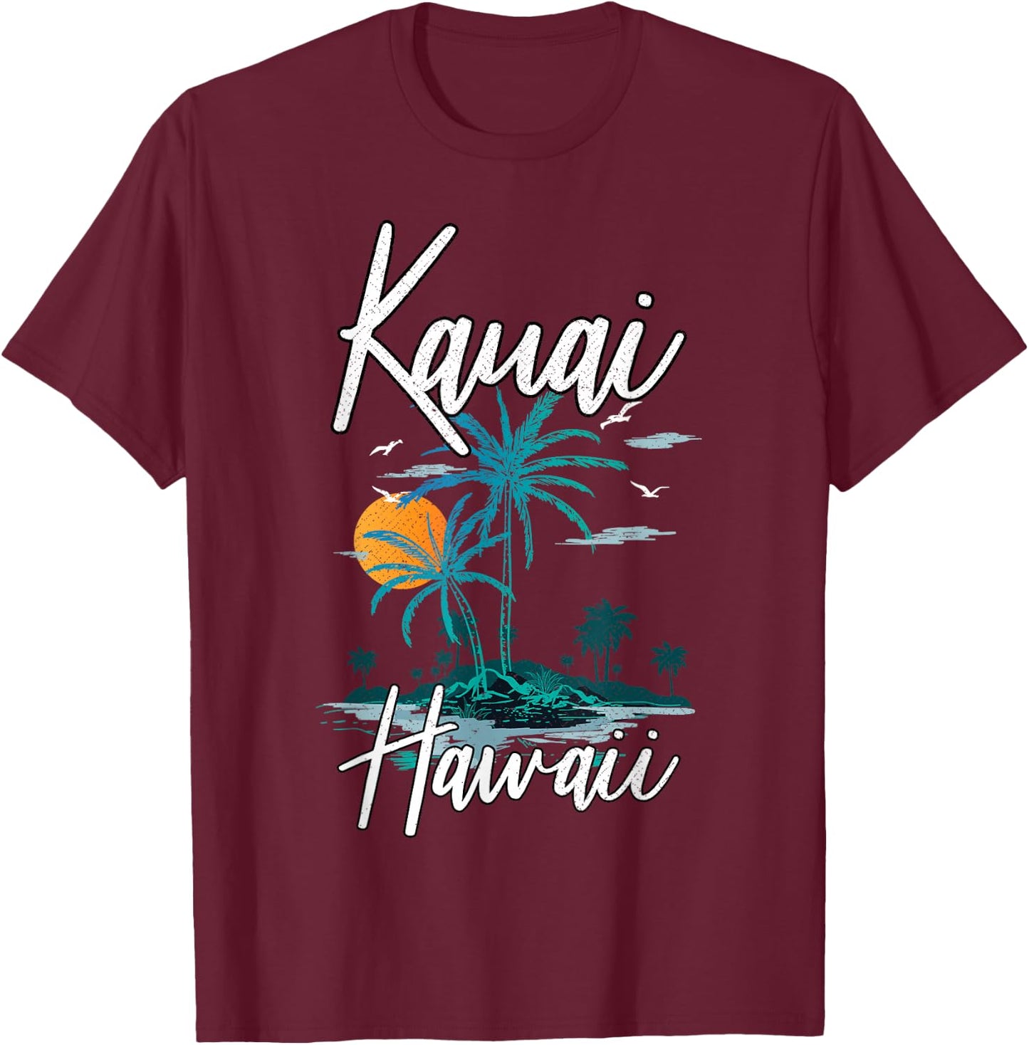 Family Vacation Retro Sunset Hawaii Kauai T-Shirt - T-Shirt | Maroon