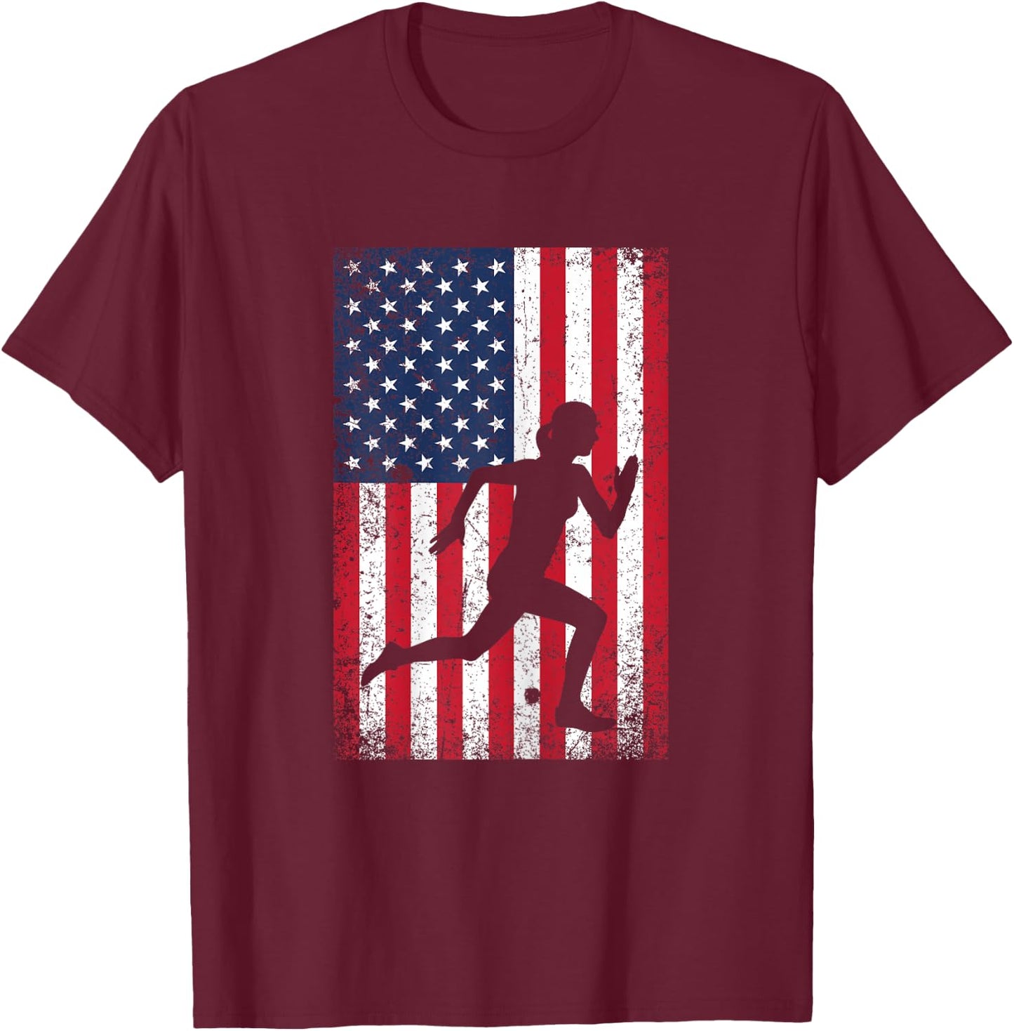 USA American Flag Running 4th of July Runner Patriotic Gift T-Shirt - T-Shirt | Maroon