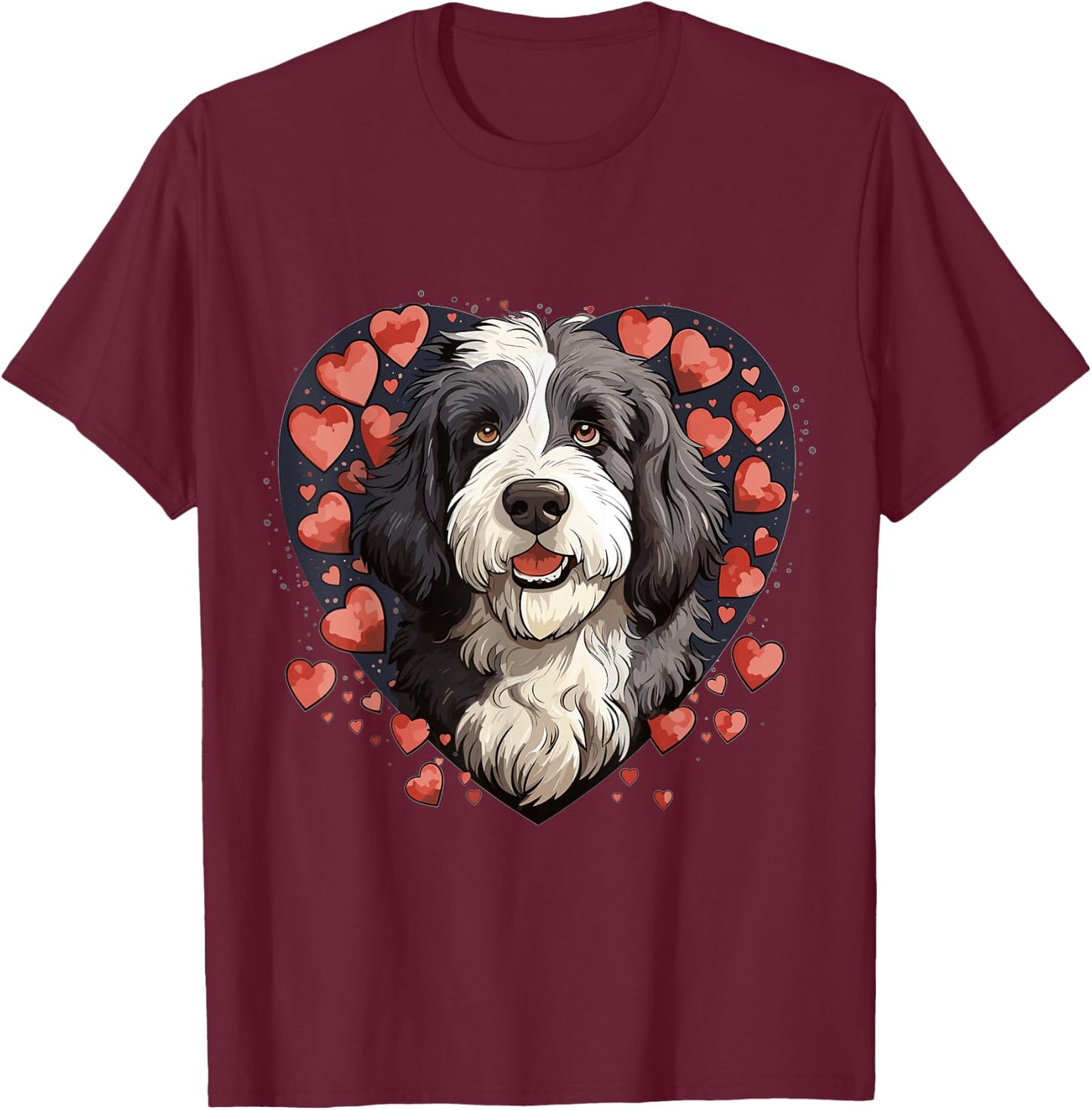 Bernedoodle Dog Breed Pet Cute Graphic with Hearts T-Shirt - T-Shirt | Maroon