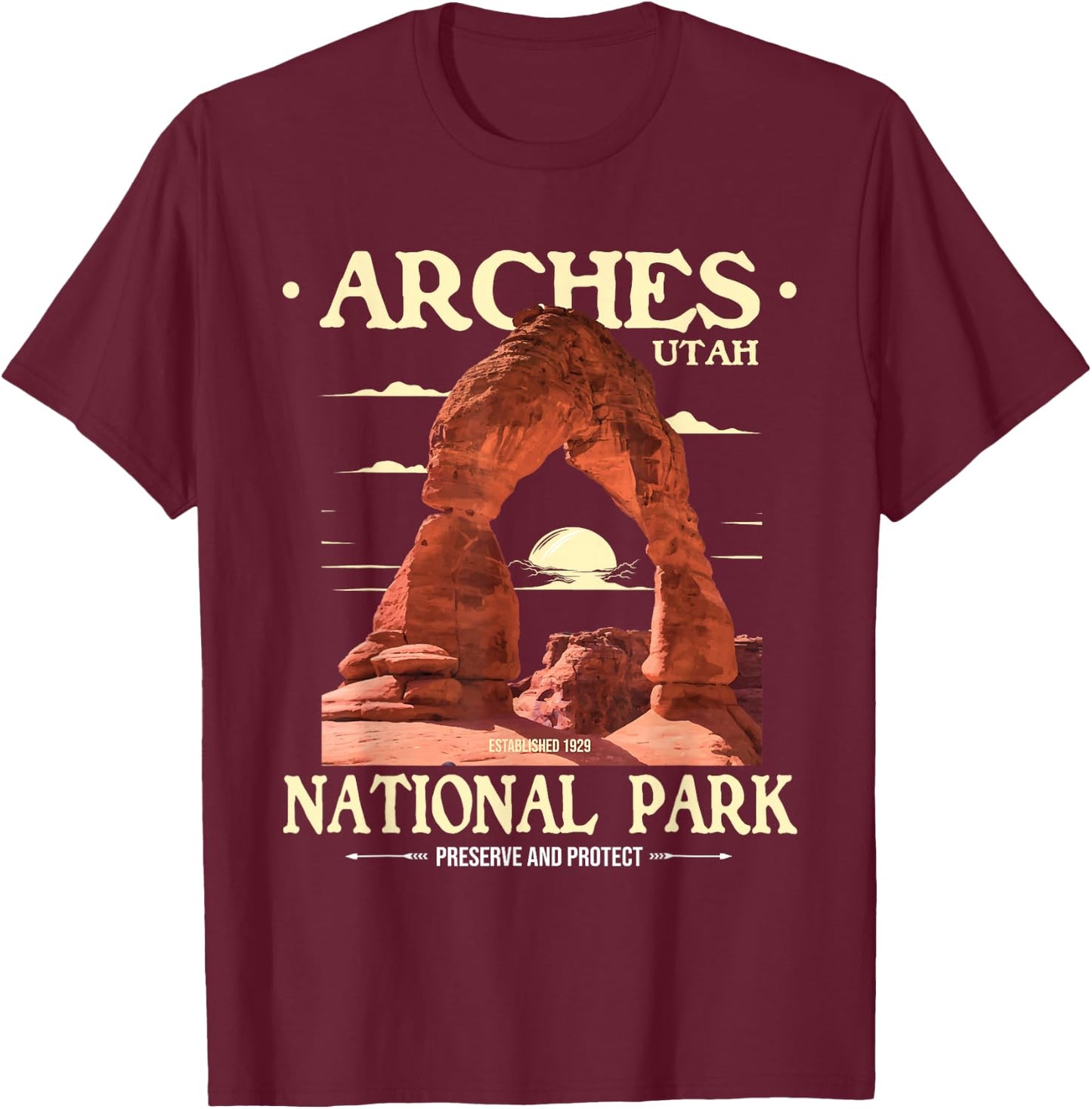 Arches National Park - Retro Hiking & Camping Lover T-Shirt - T-Shirt | Maroon