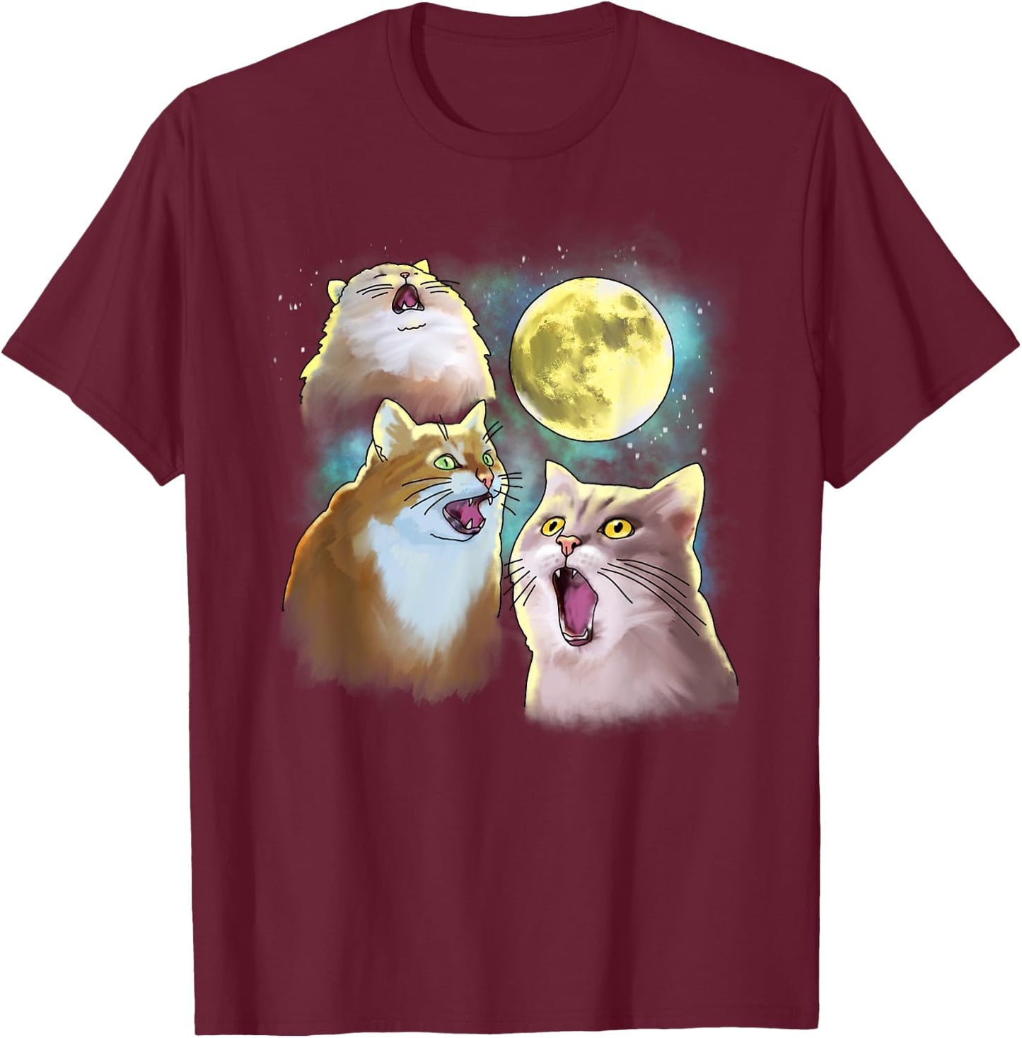 Three Cat Moon 3 Wolfs Funny Parody Women Kids T-Shirt - T-Shirt | Maroon