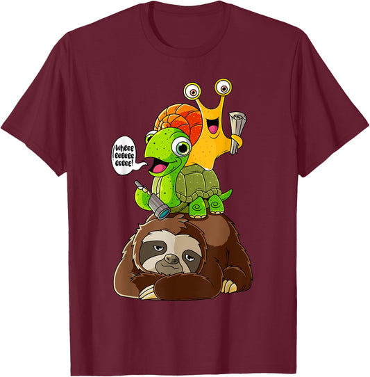 Sloth Turtle Snail Shirt Funny Animal Lover Gifts For Kids T-Shirt - T-Shirt | Maroon