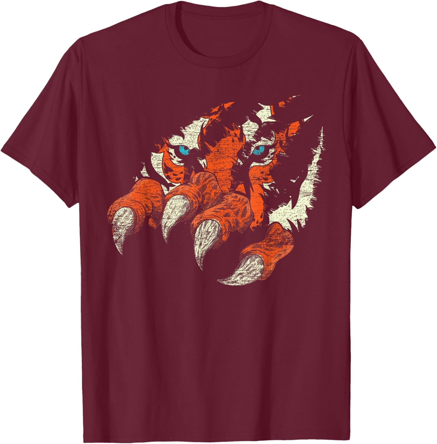 Wild Cat Claws Asian Predator Animal Eyes Wildlife Tiger T-Shirt - T-Shirt | Maroon