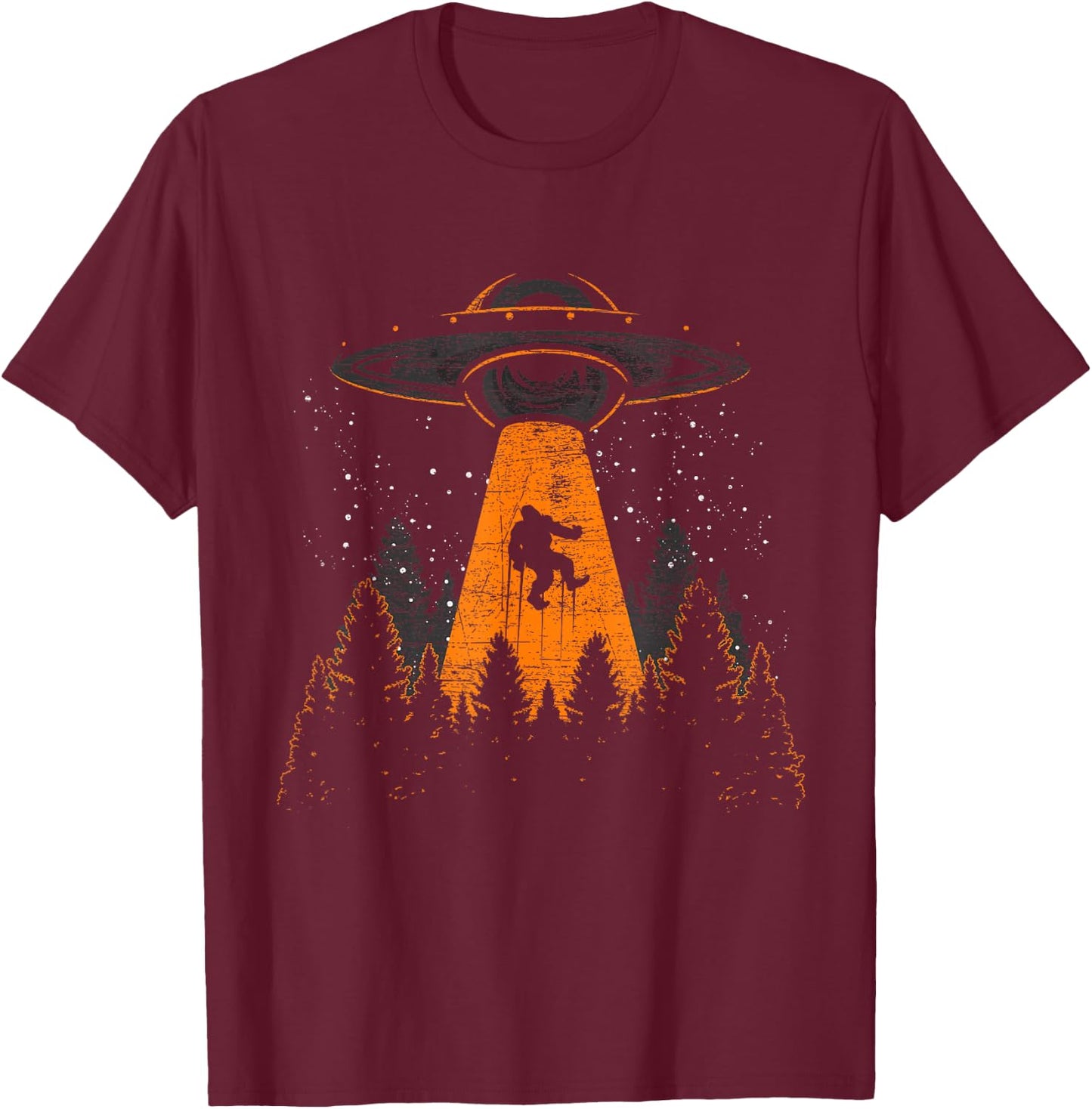 Bigfoot Sasquatch UFO Alien Abduction Yeti Cryptid Bigfoot T-Shirt - T-Shirt | Maroon