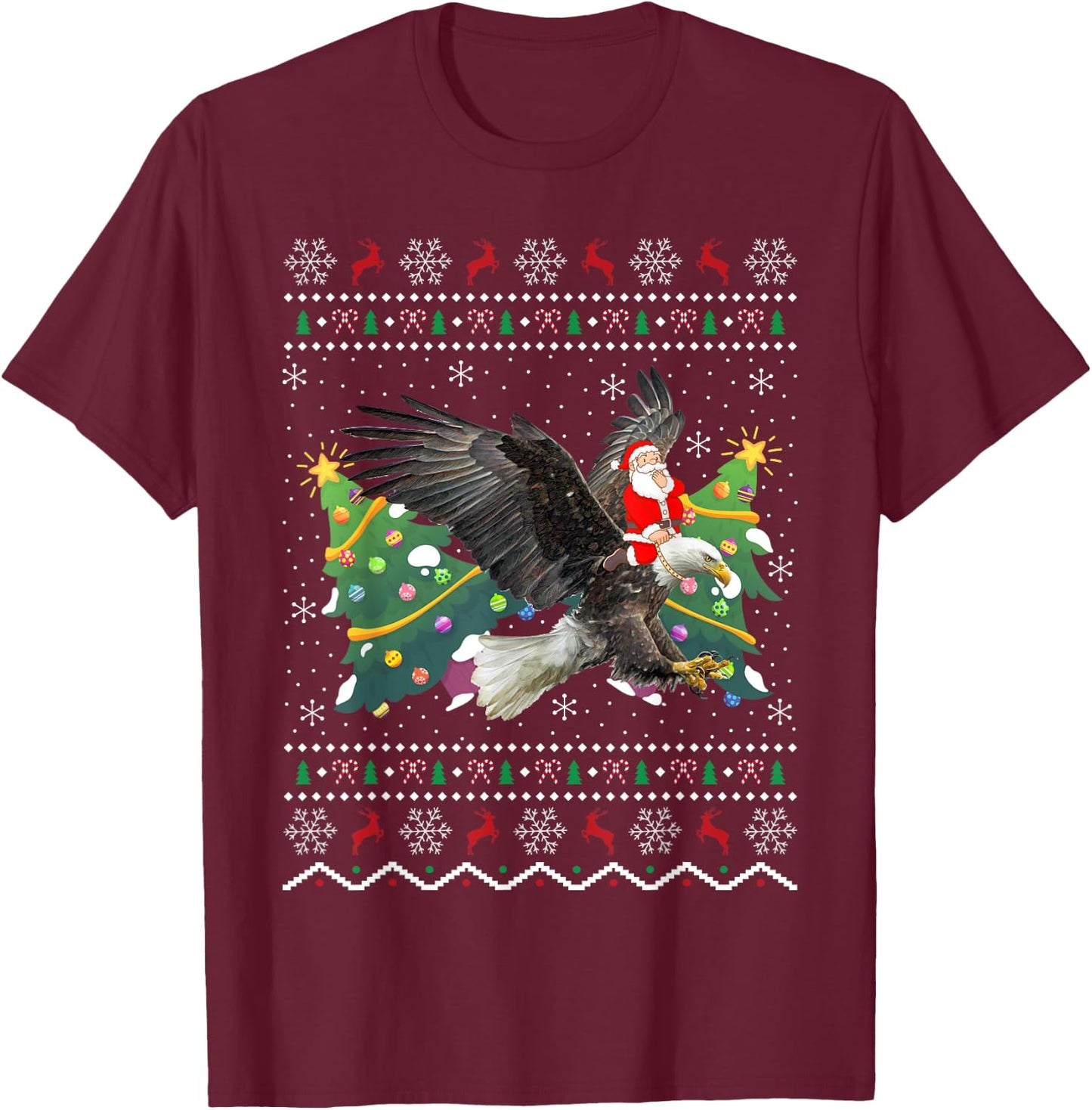 Eagle Lover Gift Ugly Santa Riding Eagle Christmas T-Shirt - T-Shirt | Maroon