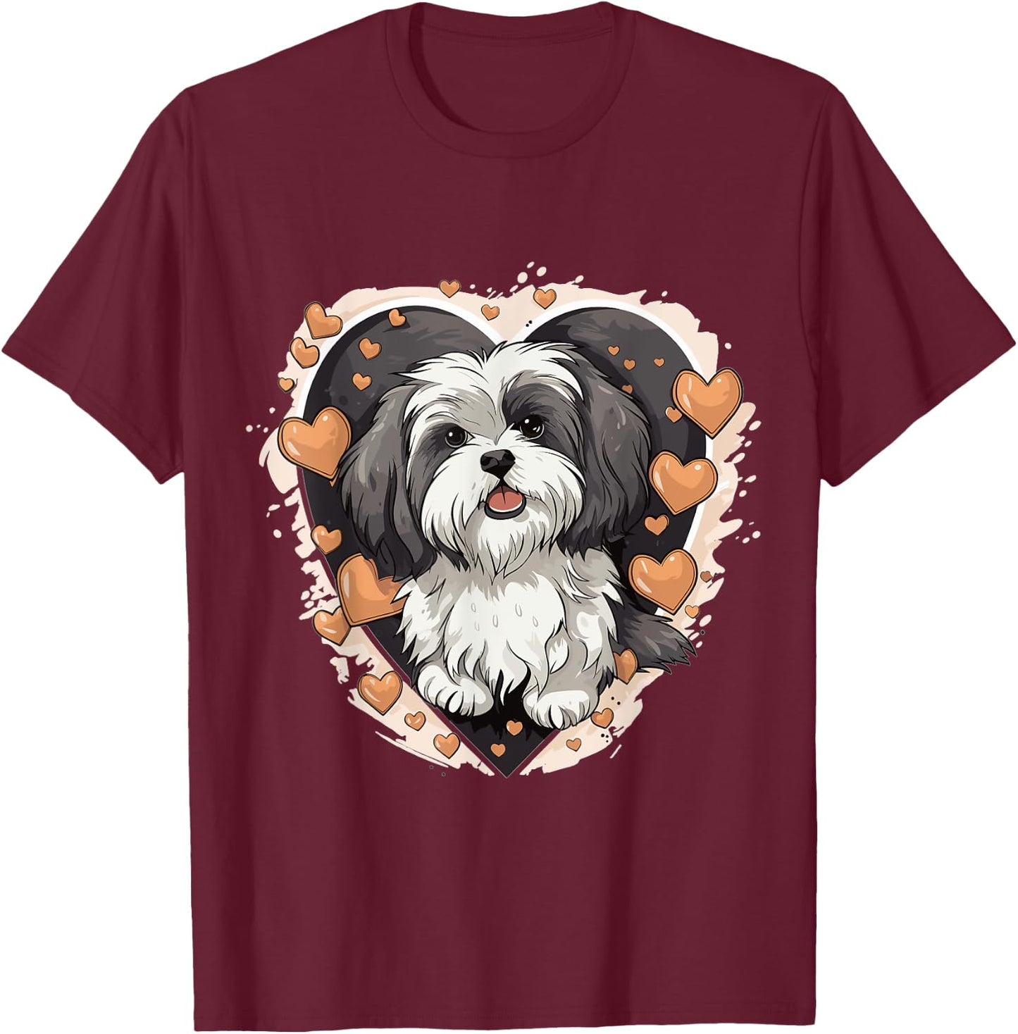 Havanese Dog Breed Pet Cute Graphic with Hearts T-Shirt - T-Shirt | Maroon