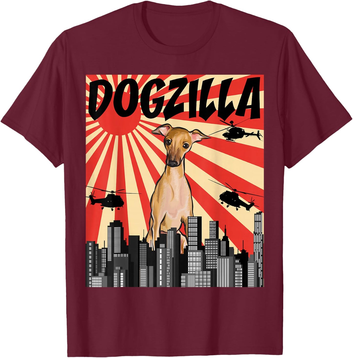 Funny Retro Japanese Dogzilla Italian Greyhound T-Shirt - T-Shirt | Maroon
