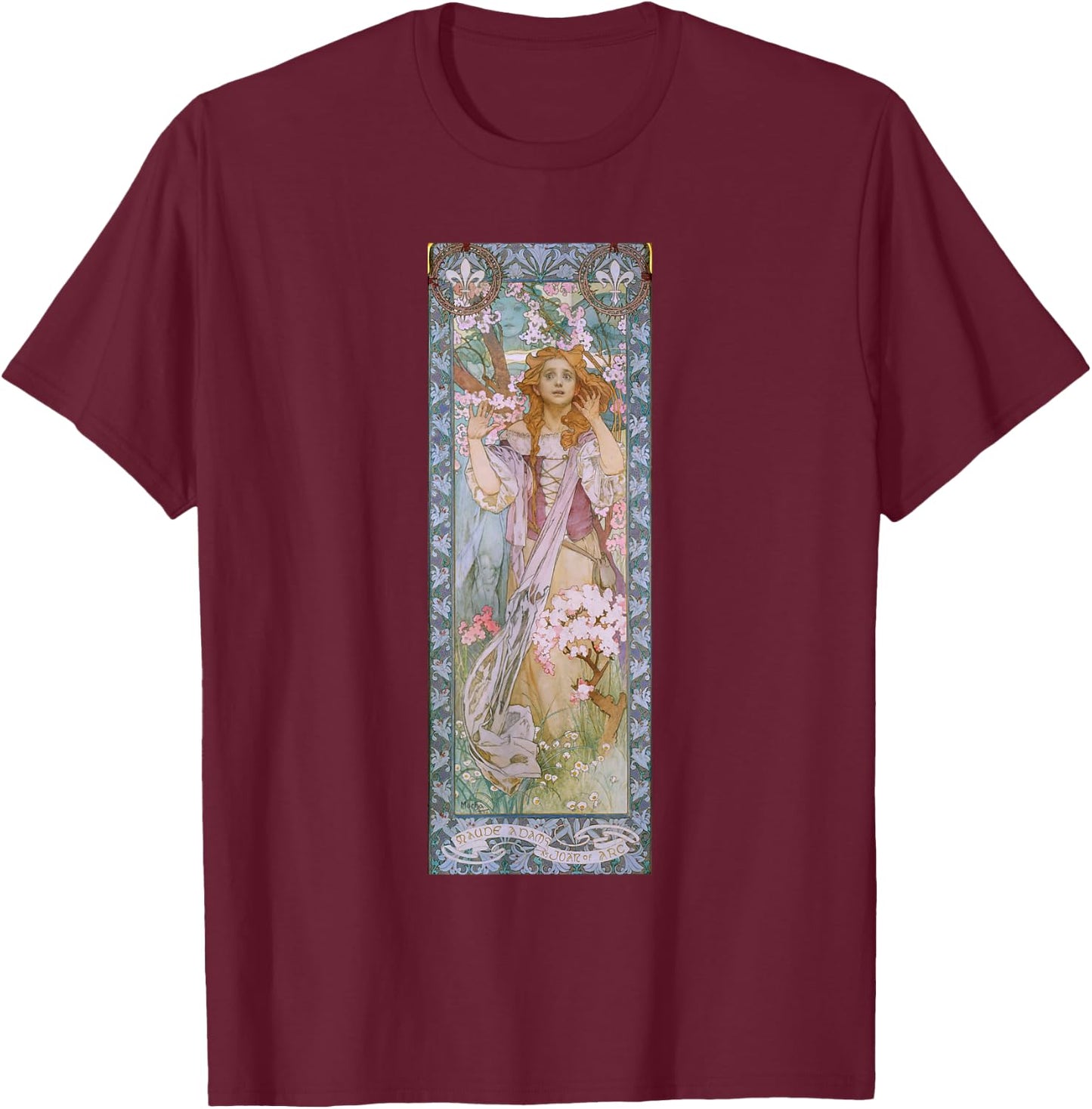 Jeanne d'Arc by Mucha | Art Nouveau Famous Artworks T-Shirt - T-Shirt | Maroon