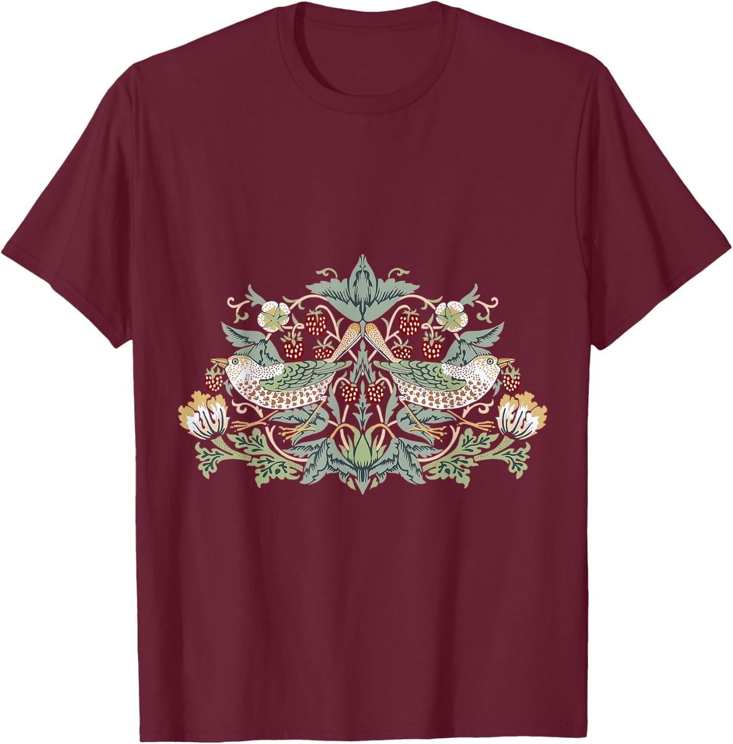 Pixelchicken William Morris Strawberry Thief Bird , Small T-Shirt - T-Shirt | Maroon