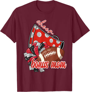 Cute Cheer Bonus Mom Trendy Megaphone Football T-Shirt - T-Shirt | Maroon