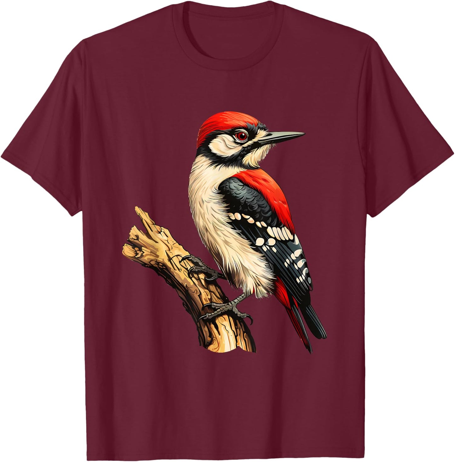 Woodpecker Wildlife Colorful Animal Art Portrait Nature T-Shirt - T-Shirt | Maroon