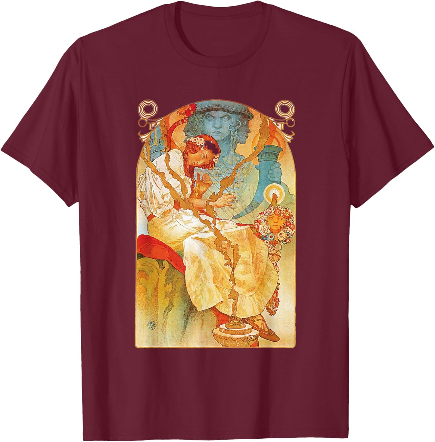 Art Nouveau Slav Epic Mucha Beautiful Elegant T-Shirt - T-Shirt | Maroon