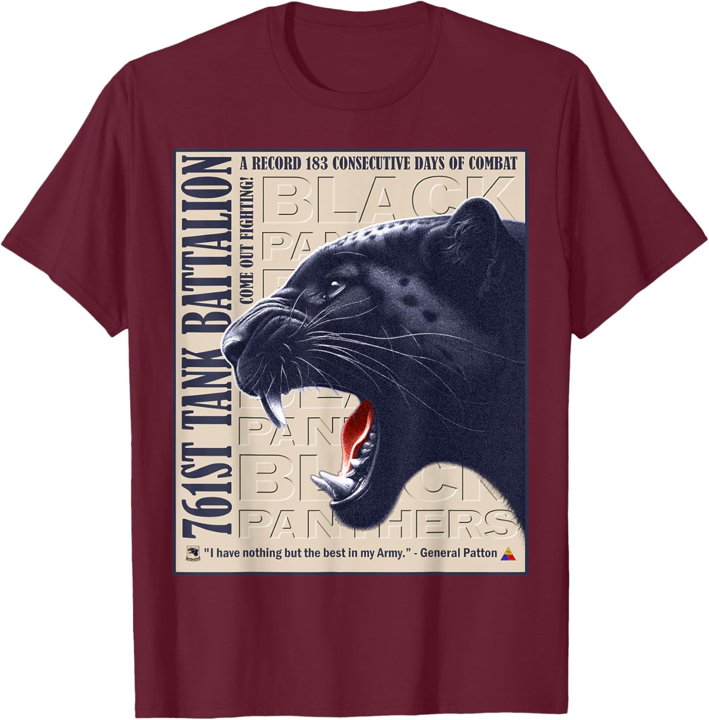 Black Panthers 761st Tank Battalion Legacy Design T-Shirt - T-Shirt | Maroon