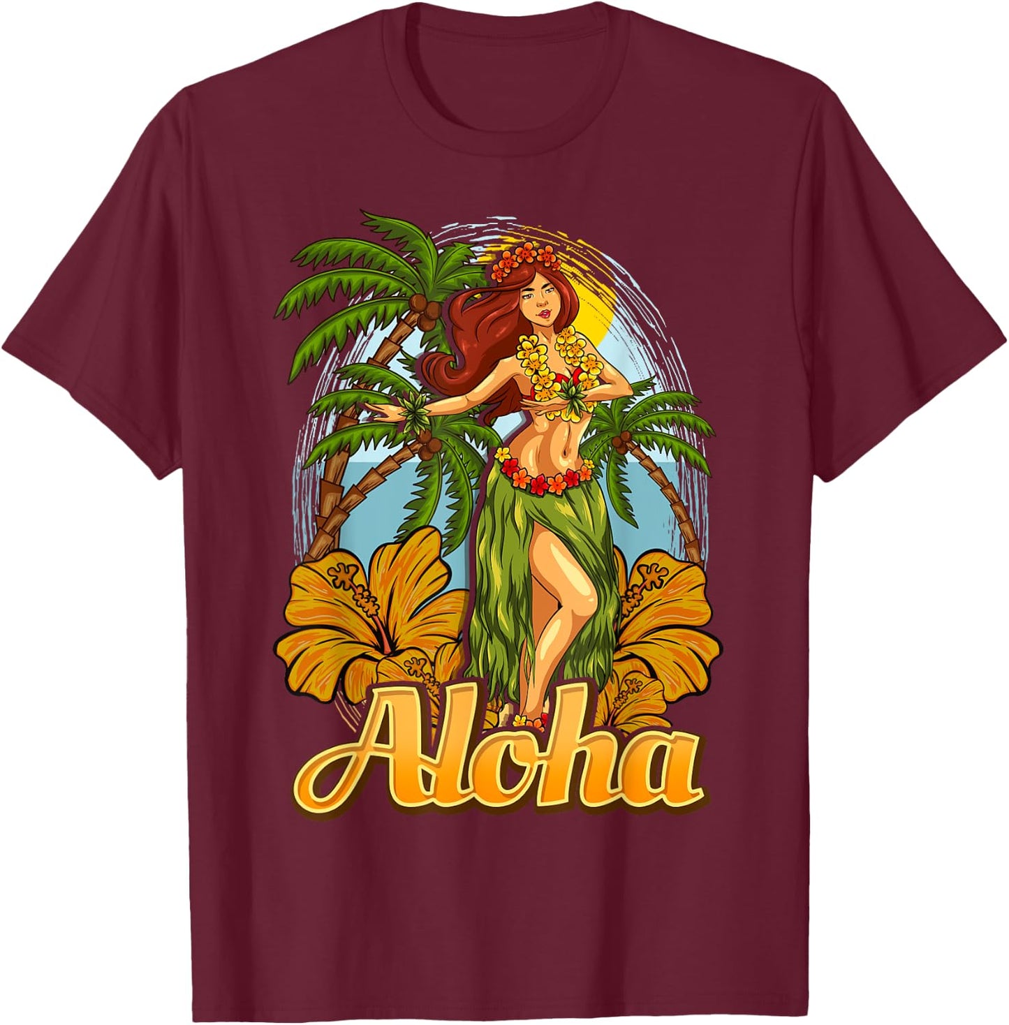 Aloha Hula Dance Hawaii Hawaiian Girl Dancer Vacation T-Shirt - T-Shirt | Maroon
