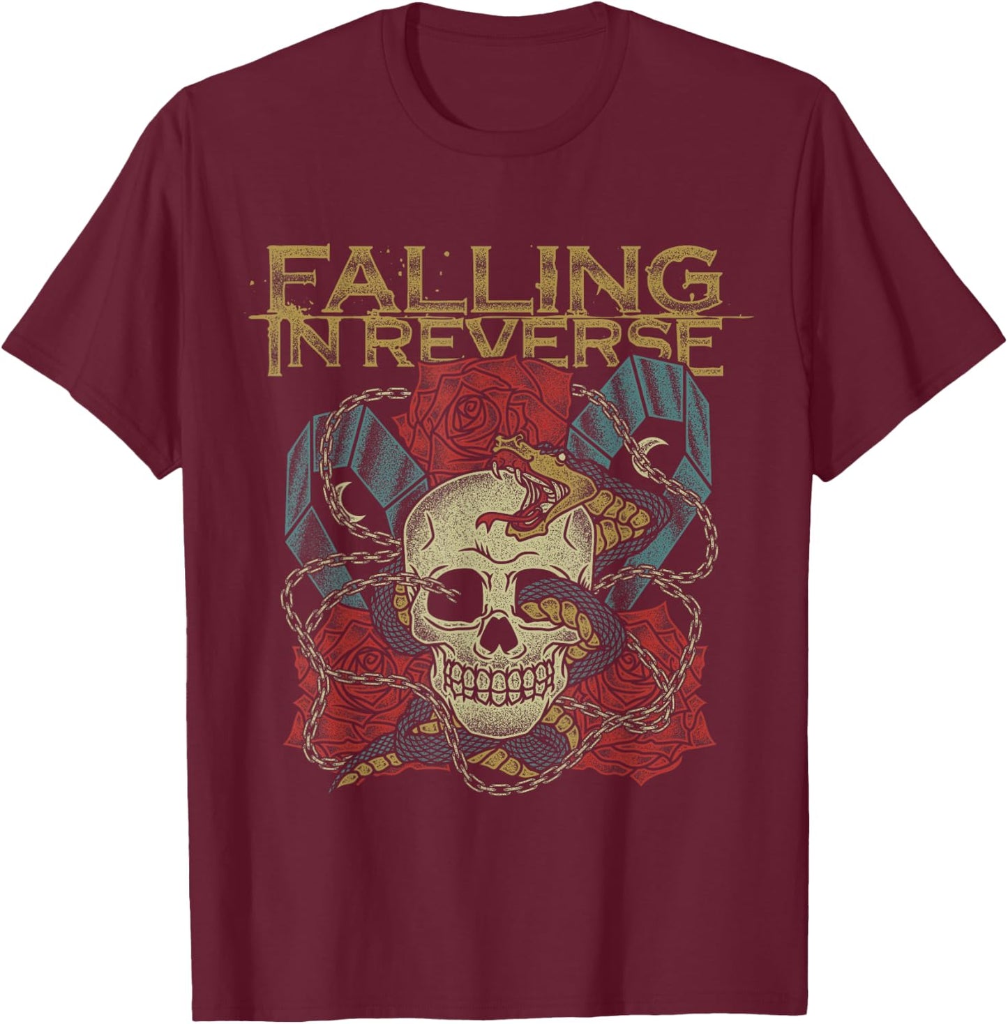 Falling In Reverse - Official Merchandise - Death , Black, -Adults, Short Sleeve T-Shirt - T-Shirt | Maroon