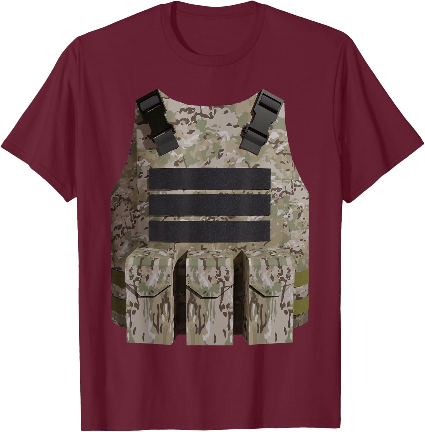 Faux Bulletproof Vest Gamer Costume Desert Camo version T-Shirt - T-Shirt | Maroon