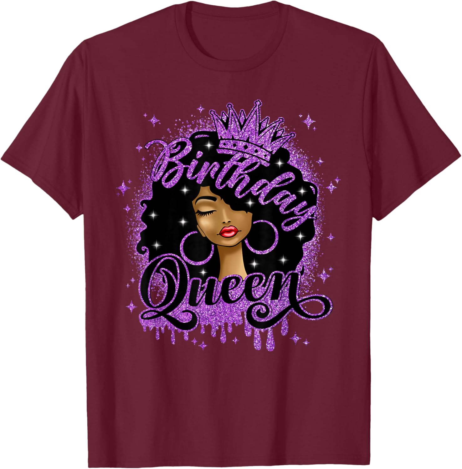 Birthday Queen Curly Afro Black Women It's My Birthday T-Shirt - T-Shirt | Maroon