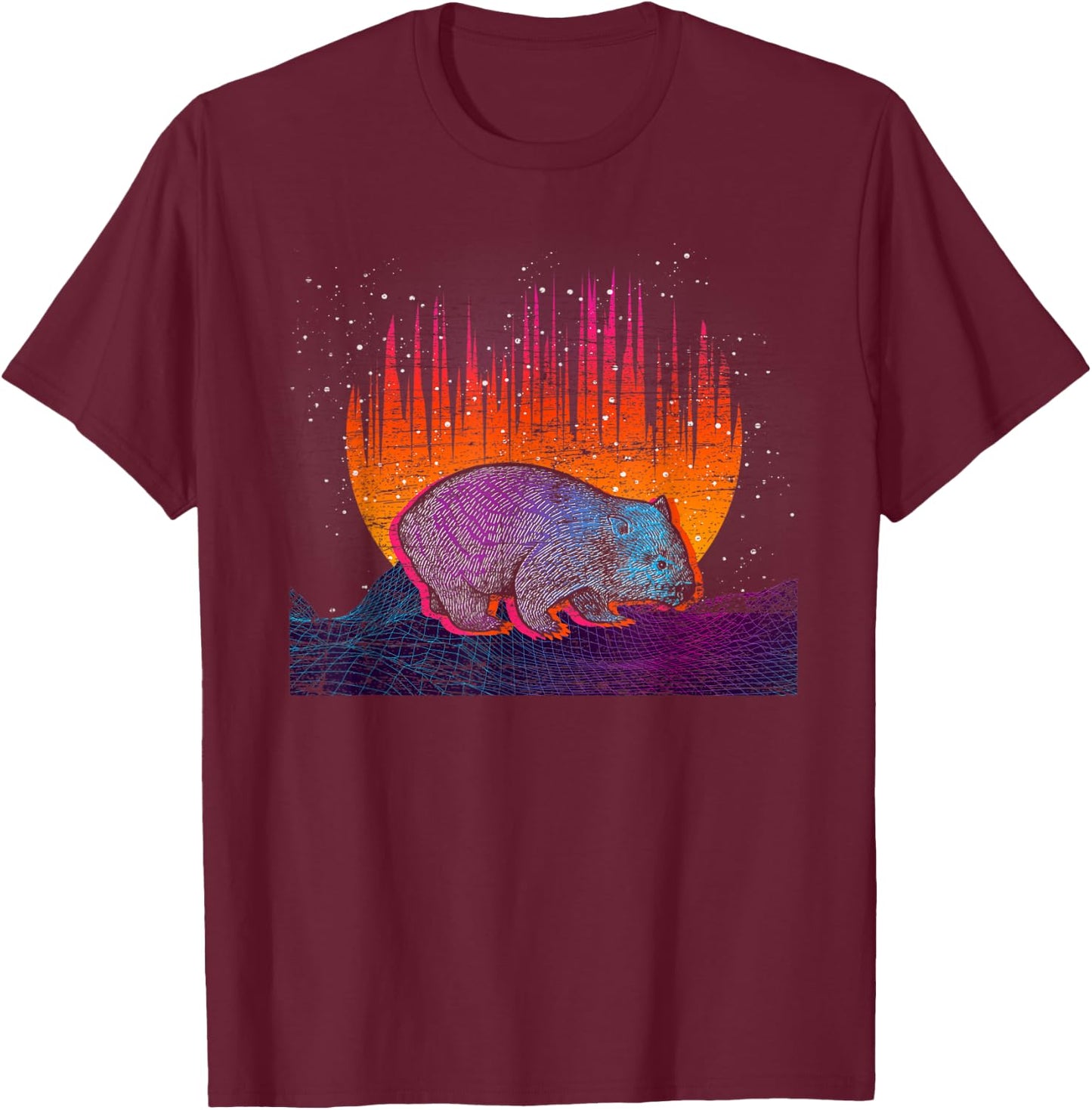 Backpacker Aussie Animal Outback Australia Vaporwave Wombat T-Shirt - T-Shirt | Maroon