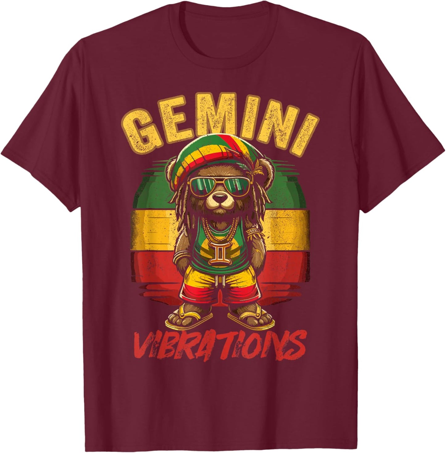 Gemini Vibes Rasta Reggae Teddy, Bear Island Beach Birthday Women T-Shirt - T-Shirt | Maroon