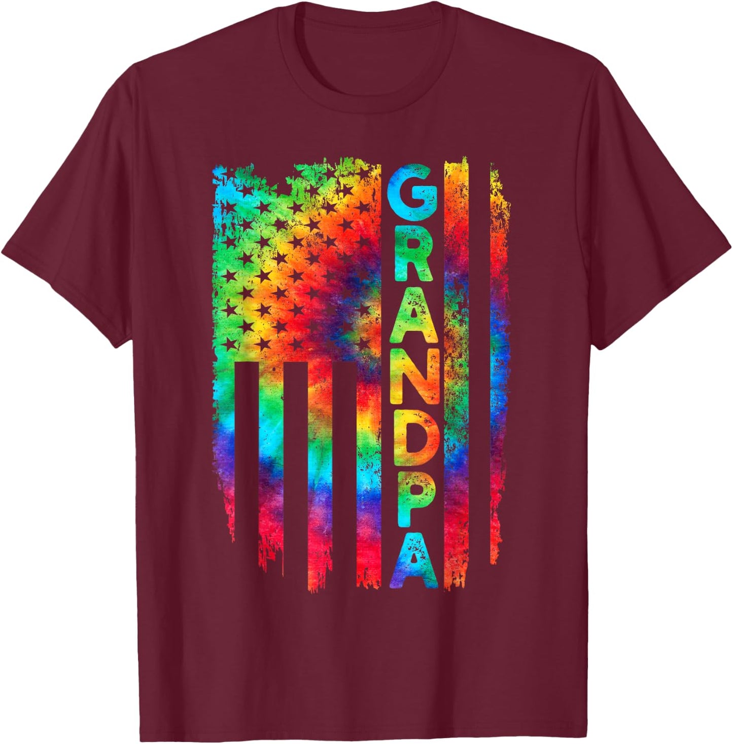 American Flag US Grandpa Tie Dye Father's Day 4th Of July Women Men T-Shirt - T-Shirt | Maroon