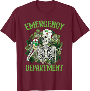 Emergency Department Skeleton Latte ER Nurse St Patricks Day T-Shirt - T-Shirt | Maroon