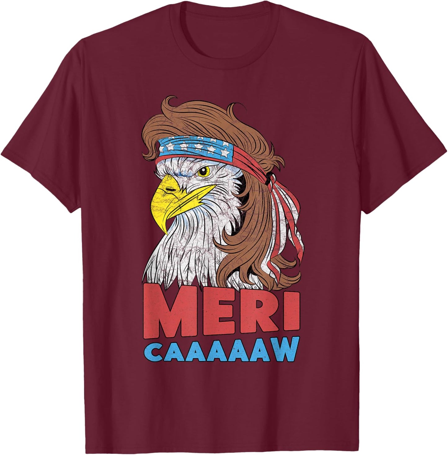 meri-caaaaaw - Eagle Mullet 4th Of July USA American Flag T-Shirt - T-Shirt | Maroon