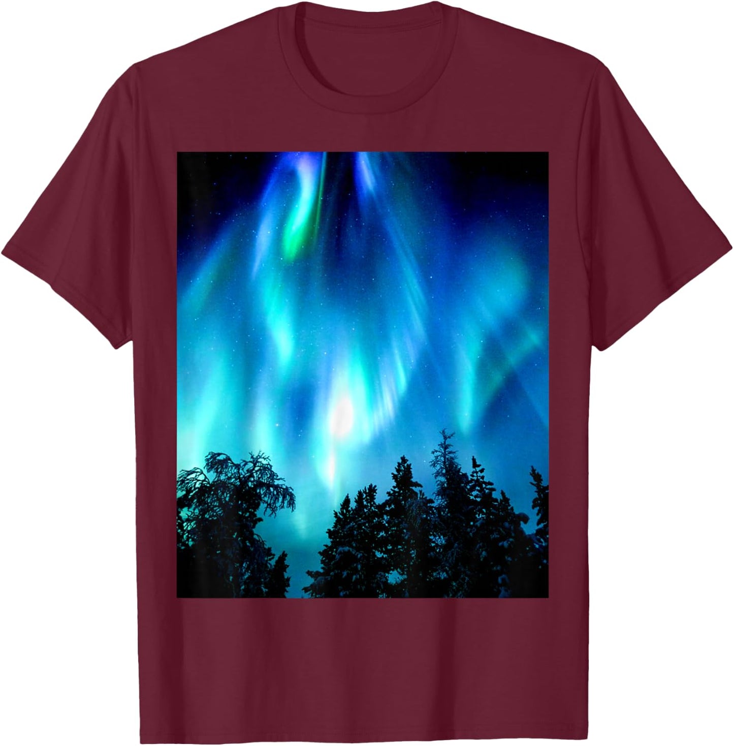 Northern Lights Aurora Borealis T-Shirt - T-Shirt | Maroon